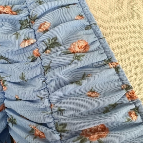 Zara Ruched All Around Blue Top - Picture 6 of 10